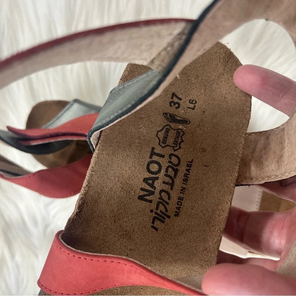 NAOT NEW vixen size 6 6.5 (37) Red Nubuck Ankle Strap Heel Wedge Sandals Shoes - Picture 8 of 10
